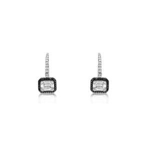 18ct White Gold Claw Set Baguette & Round Black & White Diamond Selene Earrings