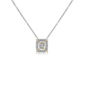 18ct White & Yellow Gold Claw Set Baguette & Round Diamond Pendant