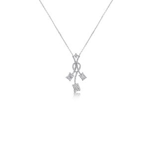 18ct White Gold Claw Set Baguette & Round Diamond Necklace