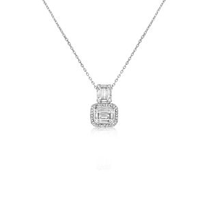 18ct White Gold Claw Set Baguette & Round Diamond Pendant