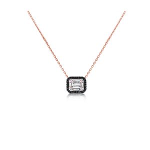 18ct Rose Gold Gold Baguette & Round Black & White Diamond Pendant