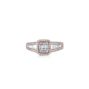 18ct Rose Gold Claw Set Baguette & Round Diamond Selene Ring