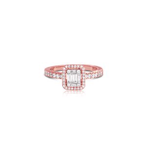 18ct Rose Gold Claw Set Baguette & Round Diamond Ring