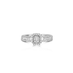 18ct White Gold Claw Set Baguette & Round Diamond Ring