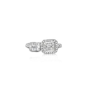 18ct White Gold Claw Set Baguette & Round Diamond Ring