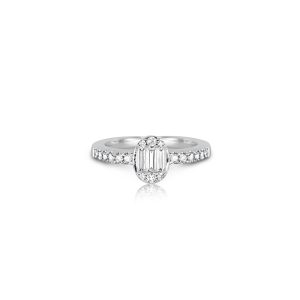 18ct White Gold Claw Set Oval & Baguette Diamond Selene Ring