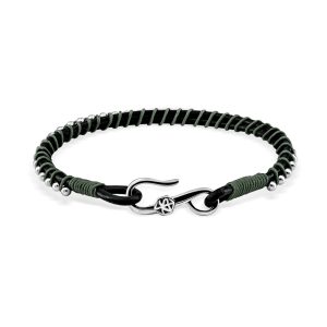 Zeades Galhauban Khaki And Black Leather Stainless Steal Bracelet