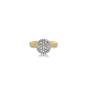 9ct Yellow Gold Illusion Set Double Halo Diamond Ring