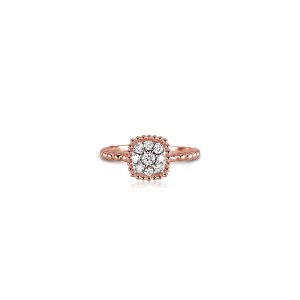 9ct Rose Gold Claw Set Cushion Cluster Diamond Ring