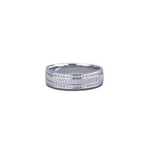 9ct White Gold Claw Set Mesh Pattern Diamond Gents Band