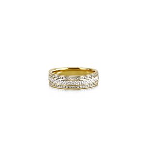 9ct Yellow Gold Claw Set Dented Pattern Diamond Gents Band