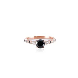 18ct Rose Gold Claw Set Black & White Diamond Vintage Ring
