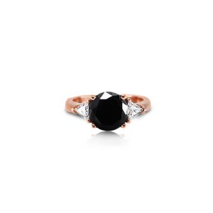 18ct Rose Gold Claw Set Black & Trillian Cut White Diamond  Ring