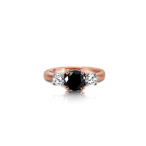18ct Rose Gold Claw Set Black & White Diamond Trilogy Ring