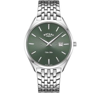 Rotary Ultra Slim Green Dial Stainless Steel Watch