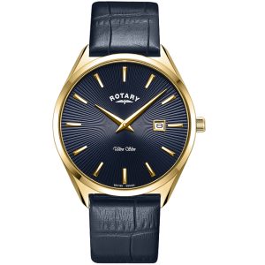 Rotary Ultra Slim Blue Dial Gold plated Stainless Steel Watch