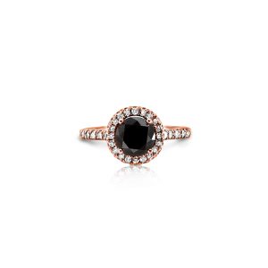 18ct Rose Gold Claw Set Black & White Diamond Halo Ring