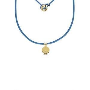 9ct Yellow Gold Diamond Round Charm & Blue Leather Cord Momenti Necklace
