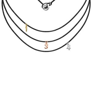 9ct White, Yellow & Rose Gold Diamond Multicharm Black Leather Cord Momenti Necklace