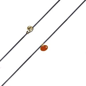 9ct Yellow Gold Diamond Orange Enamel Oval & Brown Leather Cord Momenti Bracelet