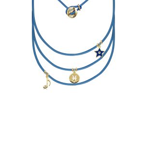 9ct Yellow Gold Diamond Multicharm Blue Leather Cord Momenti Bracelet