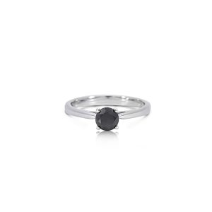 9ct White Gold Set Black Diamond Solitaire Ring