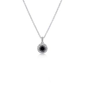 9ct White Gold Set Black & White Diamond Halo Pendant
