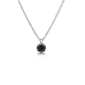 9ct White Gold Set Black Diamond Solitaire Pendant