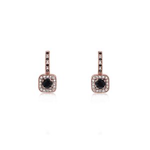 18ct Rose Gold Claw Set Black & White Diamond Cushion Halo Milgrain Earring