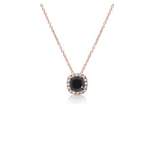 18ct Rose Gold Claw Set Cushion Cut Black Diamond Pendant