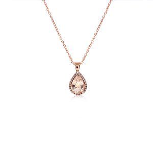 9ct Rose Gold Claw Set Halo Pear Morganite Diamond Pendant