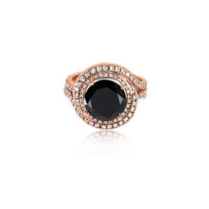 18ct Rose Gold Claw Set Black & White Diamond Twist Ring