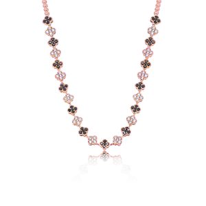 18ct Rose Gold Claw Set Round Black & White Diamond Full 1920 Necklace