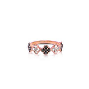 18ct Rose Gold Claw Set Round Black & White Diamond Half 1920 Ring