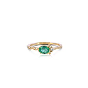 14ct Yellow Gold Claw Set Diamond & Emerald Ring