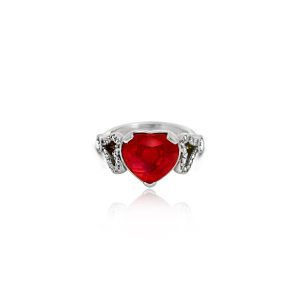 9ct White Gold Claw Set Heart Shape Ruby & Diamond Ring