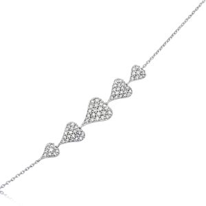 9ct White Gold Claw Set Round Diamond Heart Piccola Bracelet