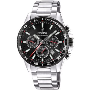 Festina Timeless Chrono Black Dial Stainless Steel Watch