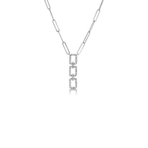 9ct White Gold Claw Set Round Diamond Chain Link Charm Piccola Necklace