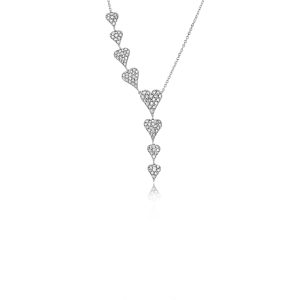 9ct White Gold Claw Set Round Diamond Heart Drop Piccola Necklace