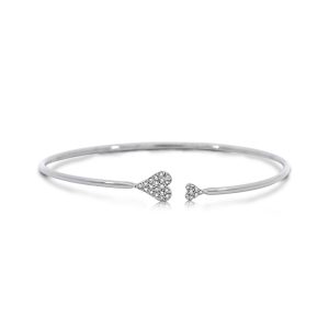 9ct White Gold Claw Set Round Diamond Heart Piccola Flex Bangle