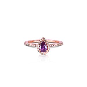 18ct Rose Gold Claw Set Ruby & Diamond Halo Ring