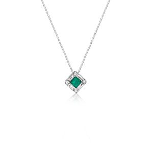 9ct White Gold Claw Set Emerald & Baguette Diamond Pendant