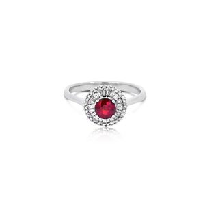 9ct White Gold Claw Set Ruby & Baguette Diamond Ring