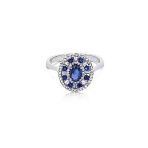 9ct White Gold Claw Set Sapphire & Diamond Ring