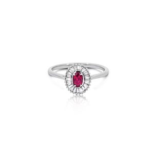 9ct White Gold Claw Set Ruby & Diamond Ring