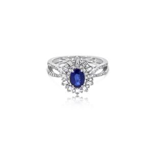 9ct White Gold Claw Set Sapphire & Diamond Ring