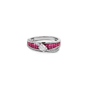 9ct White Gold Claw Set Ruby & Diamond Ring