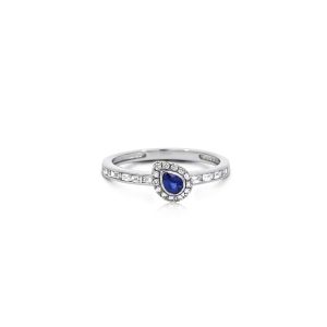 9ct White Gold Claw Set Sapphire & Baguette Diamond Ring
