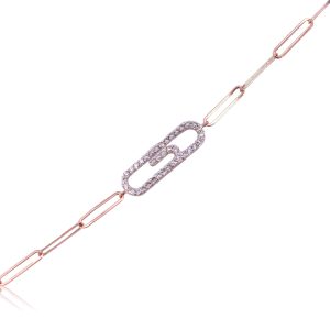 9ct Rose Gold Claw Set Round Diamond Paper Clip Link Paper Clip Piccola Bracelet